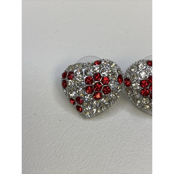 Kirks Folly Hearts and Flowers Stud Earrings Red and Clear Crystal Rhinestones - Picture 3 of 10